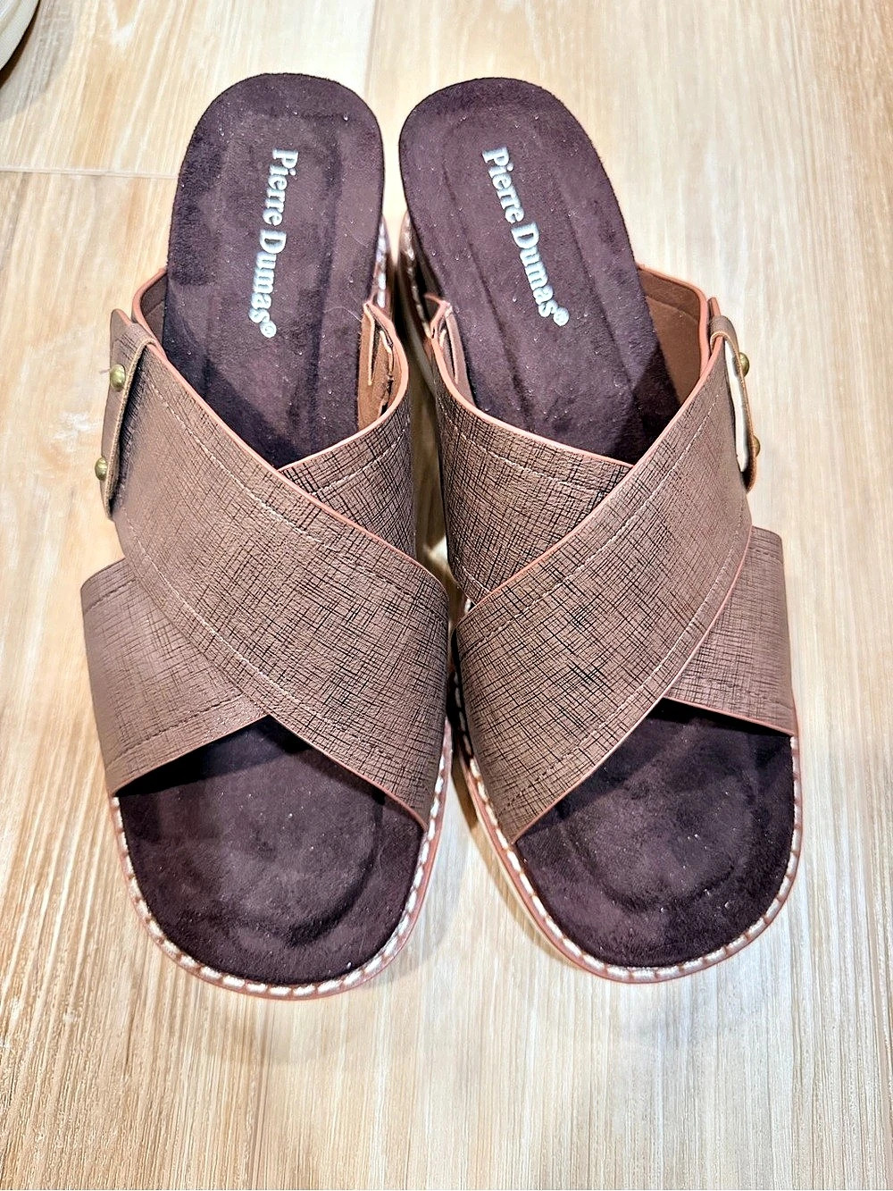 Pierre Dumas Slide Wedge Platform Sandal Platform Cross Strap Sandals